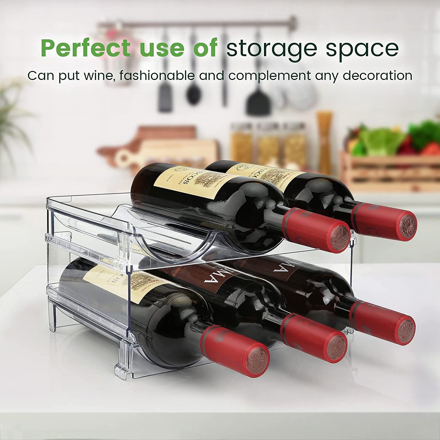 Water Bottle Storage Organizer - 2 Pack Stackable Rack for Cabinet Use