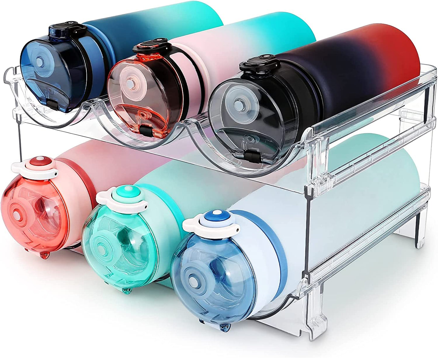 Water Bottle Storage Organizer - 2 Pack Stackable Rack for Cabinet Use