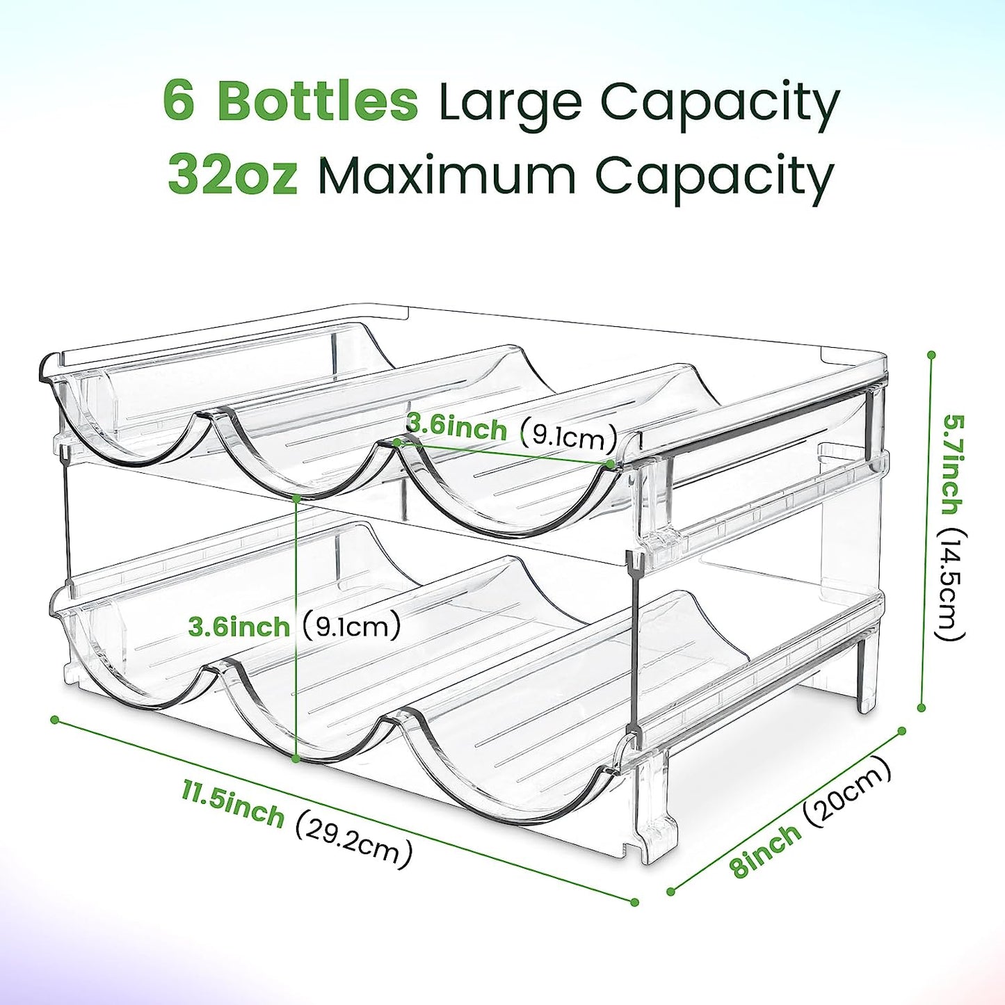 Water Bottle Storage Organizer - 2 Pack Stackable Rack for Cabinet Use