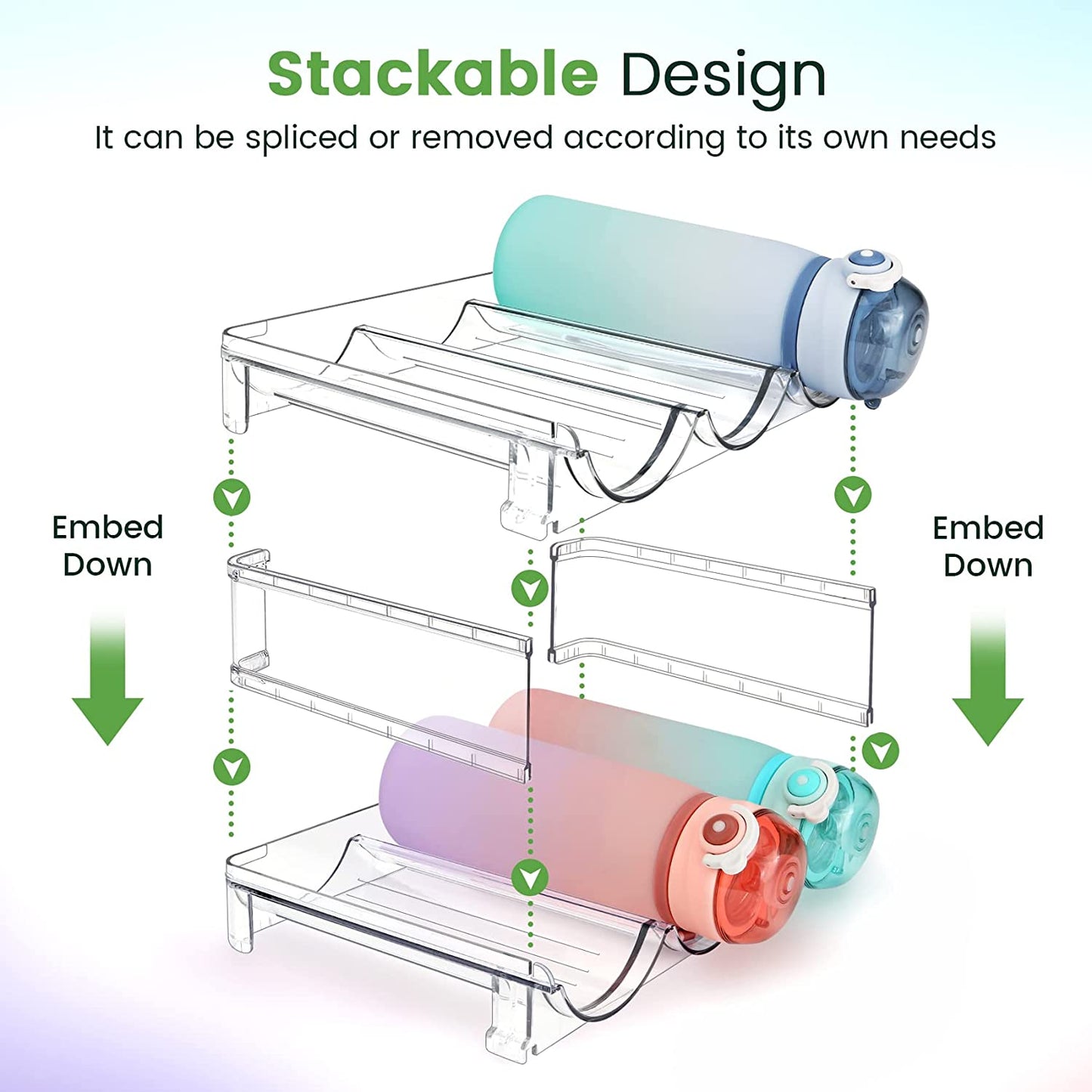 Water Bottle Storage Organizer - 2 Pack Stackable Rack for Cabinet Use