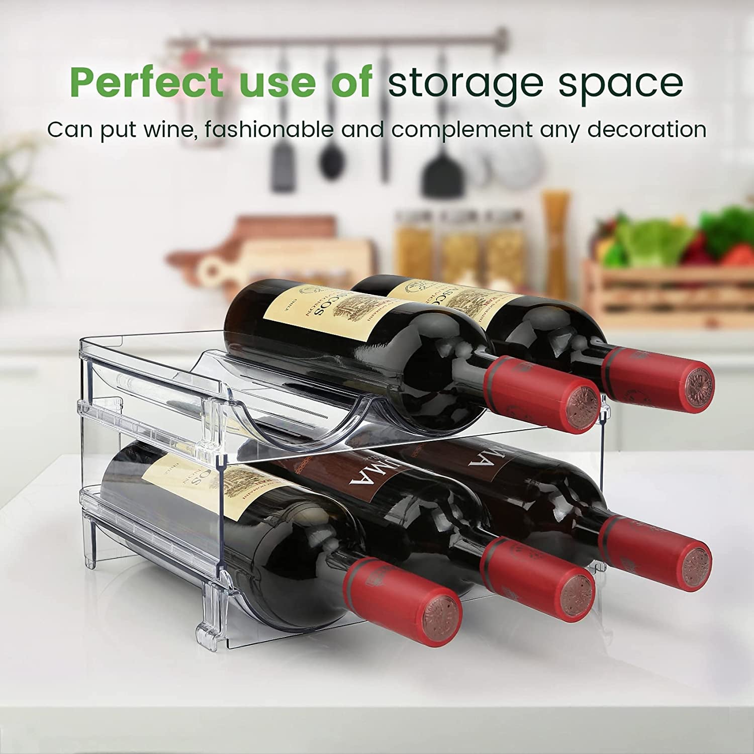 Water Bottle Storage Organizer - 2 Pack Stackable Rack for Cabinet Use