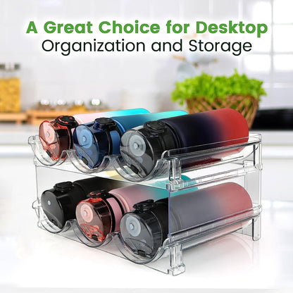 Water Bottle Storage Organizer - 2 Pack Stackable Rack for Cabinet Use