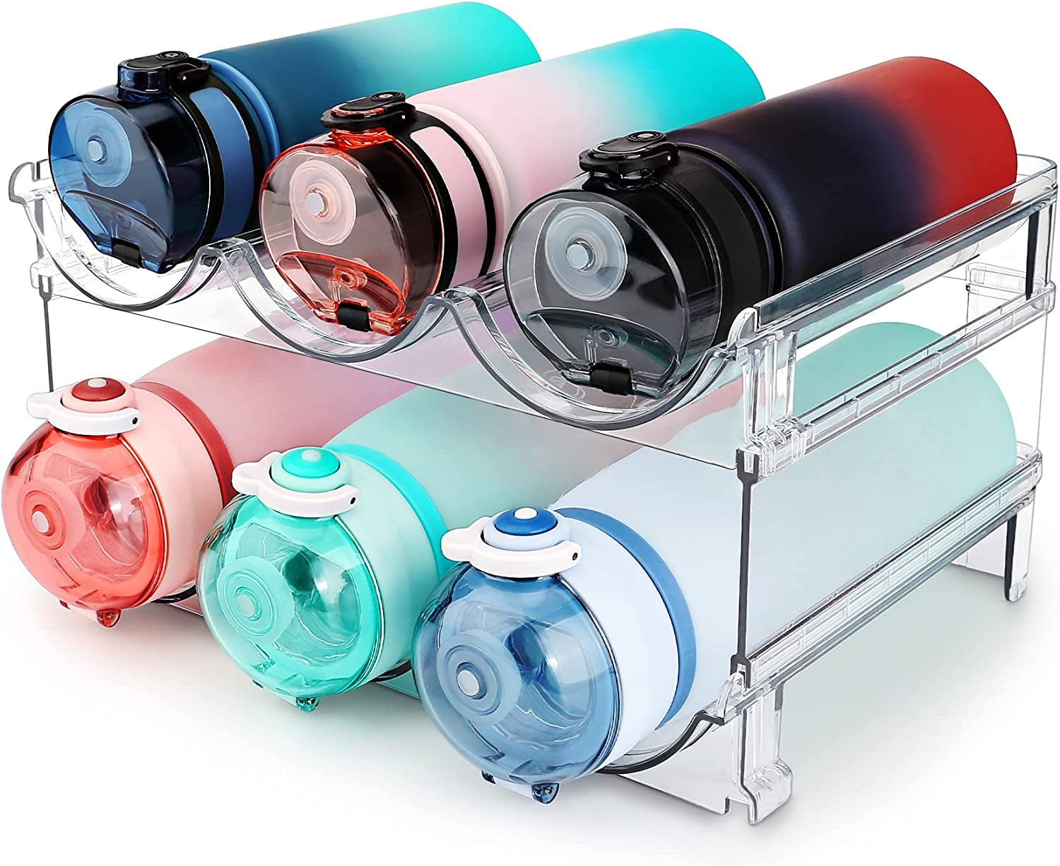 Water Bottle Storage Organizer - 2 Pack Stackable Rack for Cabinet Use