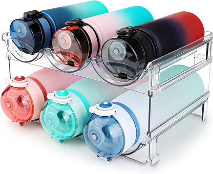 Water Bottle Storage Organizer - 2 Pack Stackable Rack for Cabinet Use