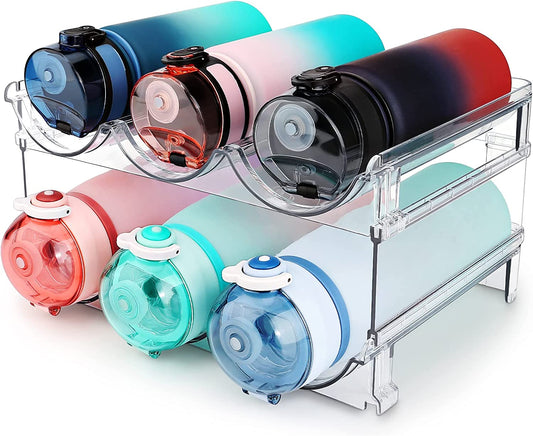 Water Bottle Storage Organizer - 2 Pack Stackable Rack for Cabinet Use