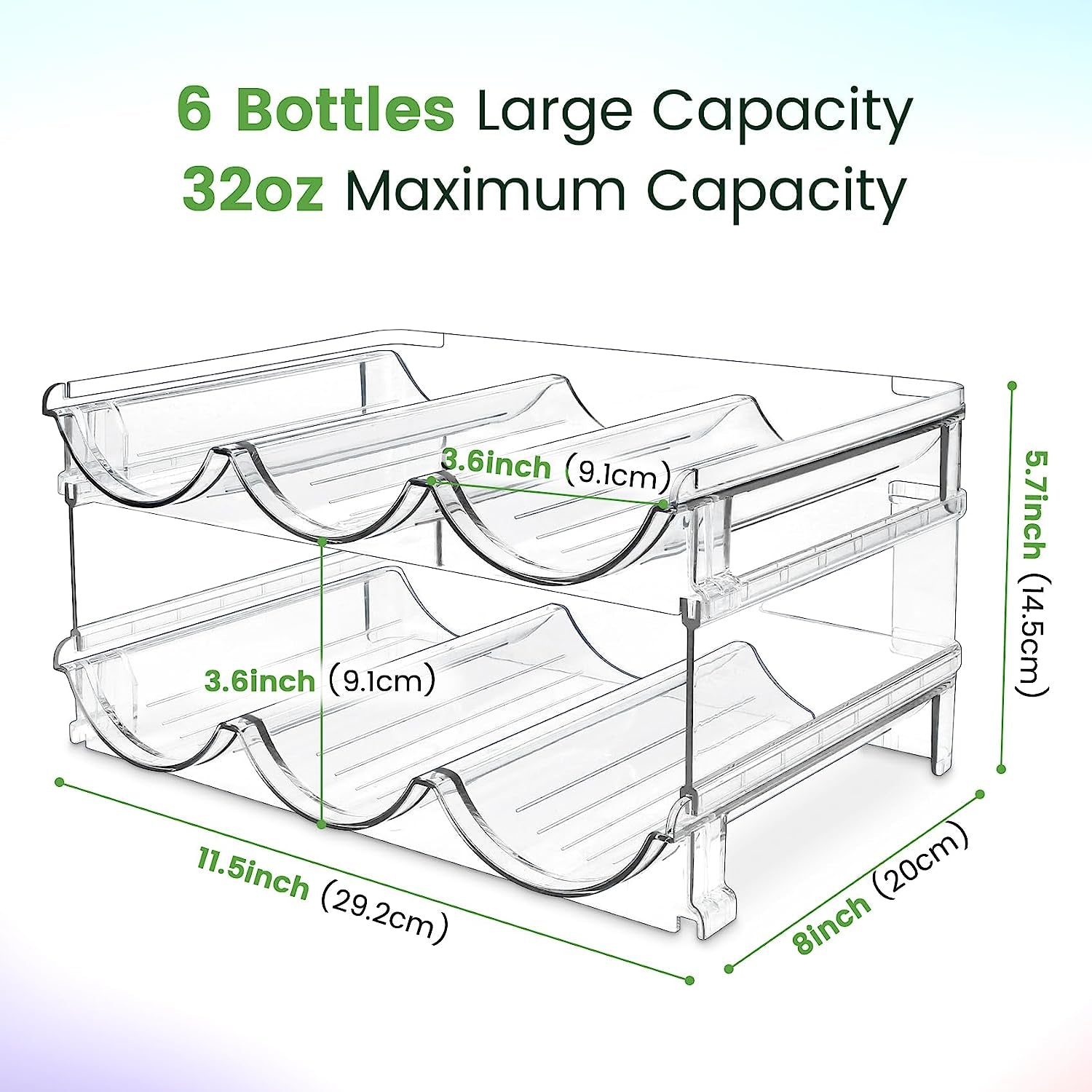 Water Bottle Storage Organizer - 2 Pack Stackable Rack for Cabinet Use
