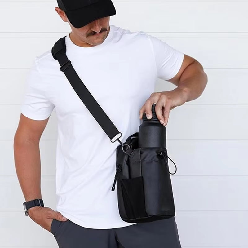 Magnetic Portable Gym Water Bottle Holder with Phone Sling Attachment for Easy Accessibility on Metal Surfaces